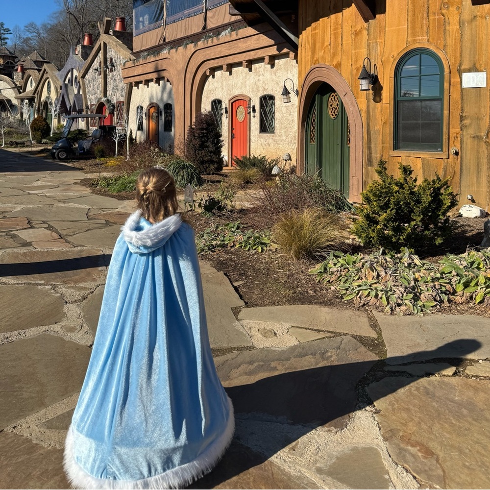 Light Blue Faux Fur Trimmed Cape